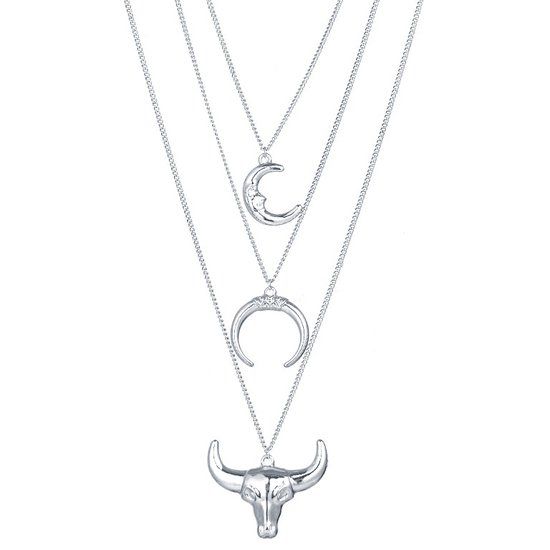 LGT JWLS LGT Jewels Gelaagde dames ketting Bull Moon Zilverkleurig