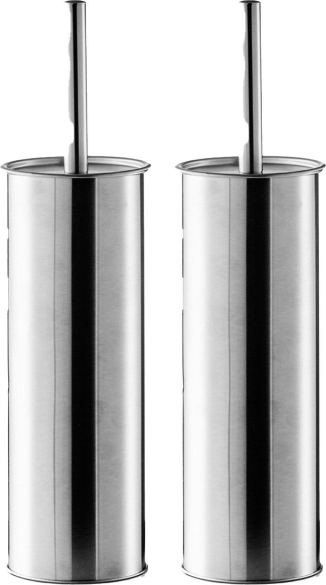 ZELLER WC/Toiletborstel houder RVS/edelstaal - 2x stuks - D9 x 37 cm