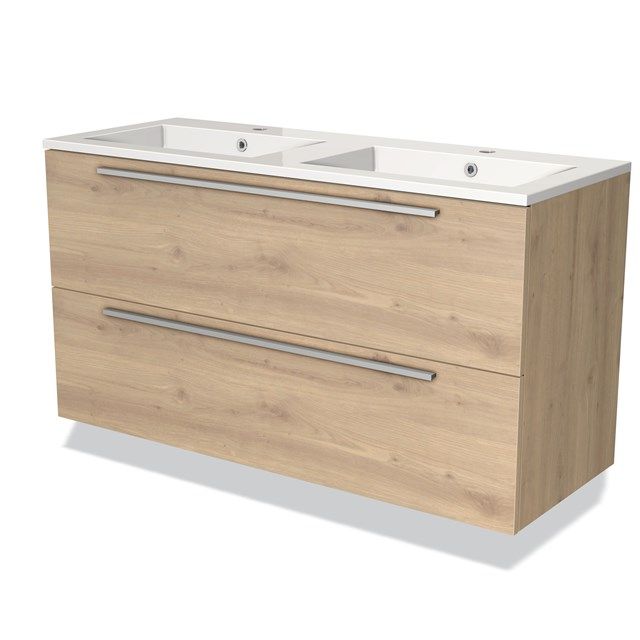 Maxaro Badkamermeubel 120cm Modulo Lichtbruin Eiken 2 lades Vlak Wastafel Mineraalmarmer - 6095821999958