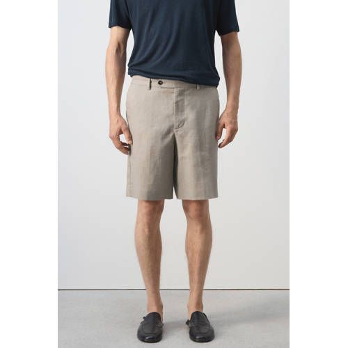Mango Man beige linnen regular fit chino short