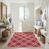 SAFAVIEH Geometrisch tapijt voor woonkamer, eetkamer, slaapkamer - waterdicht - Courtyard Collection, korte pool, rood en botten, 122 x 170 cm