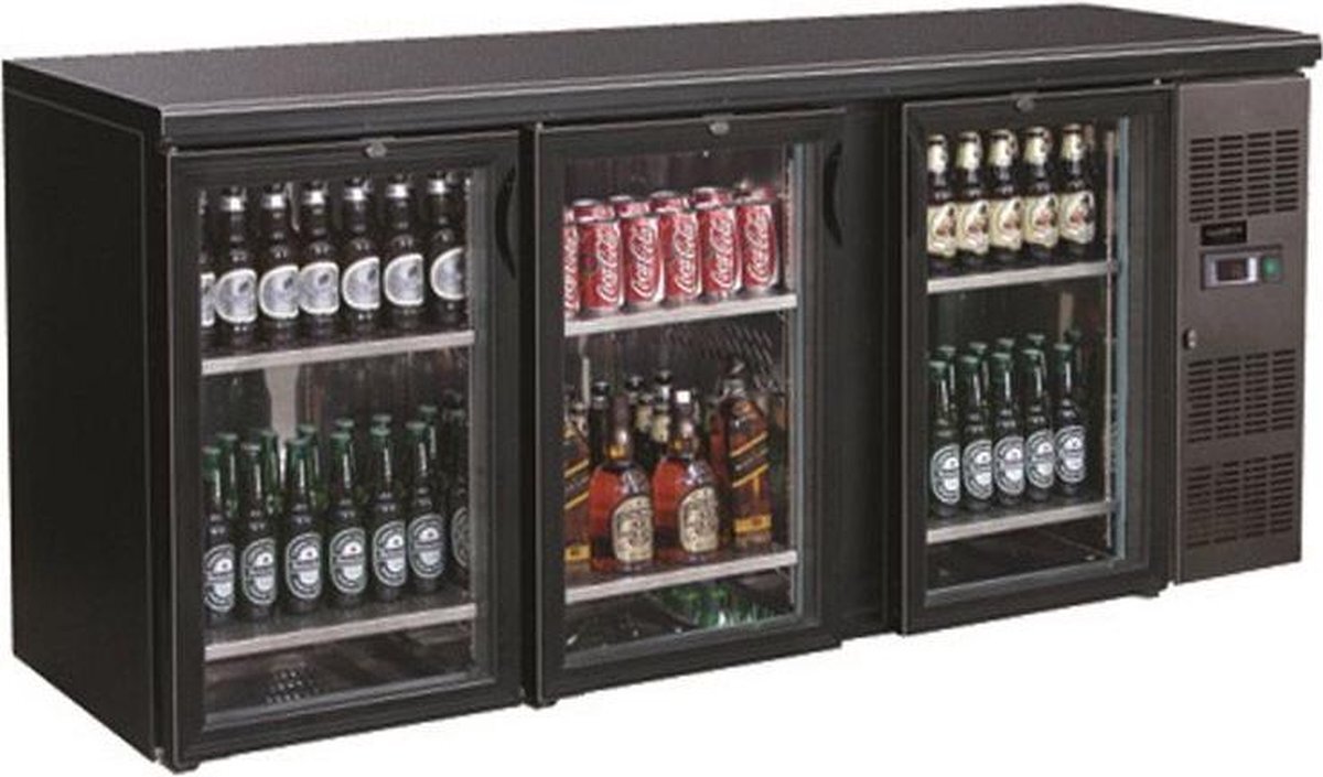 - Professionele Barkoeler | Zwart | 3 Glazen Deuren | StandardLine | | 7450.0340 | Horeca zwart