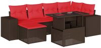 vidaXL 7-delige tuinbankset met kussens, bruin, polyrotan