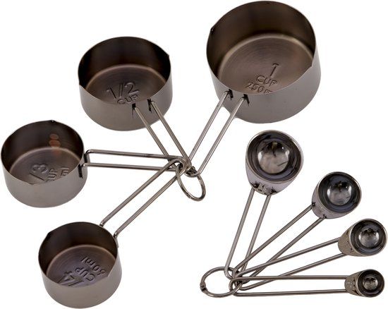 Krumble Maatcups en Lepels - Set van 8 - RVS - Zwart