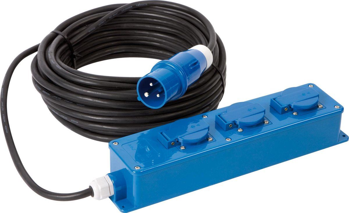 Gimeg Elektra CEE Verdeeldoos - 3-weg - 20 m - Blauw