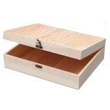 VIKOS Products Onafgewerkte houten kist met scharnierend deksel voor knutselen, doe-het-zelf opslag, sieraden dennendoos - 30 x 22,9 x 8,5 cm