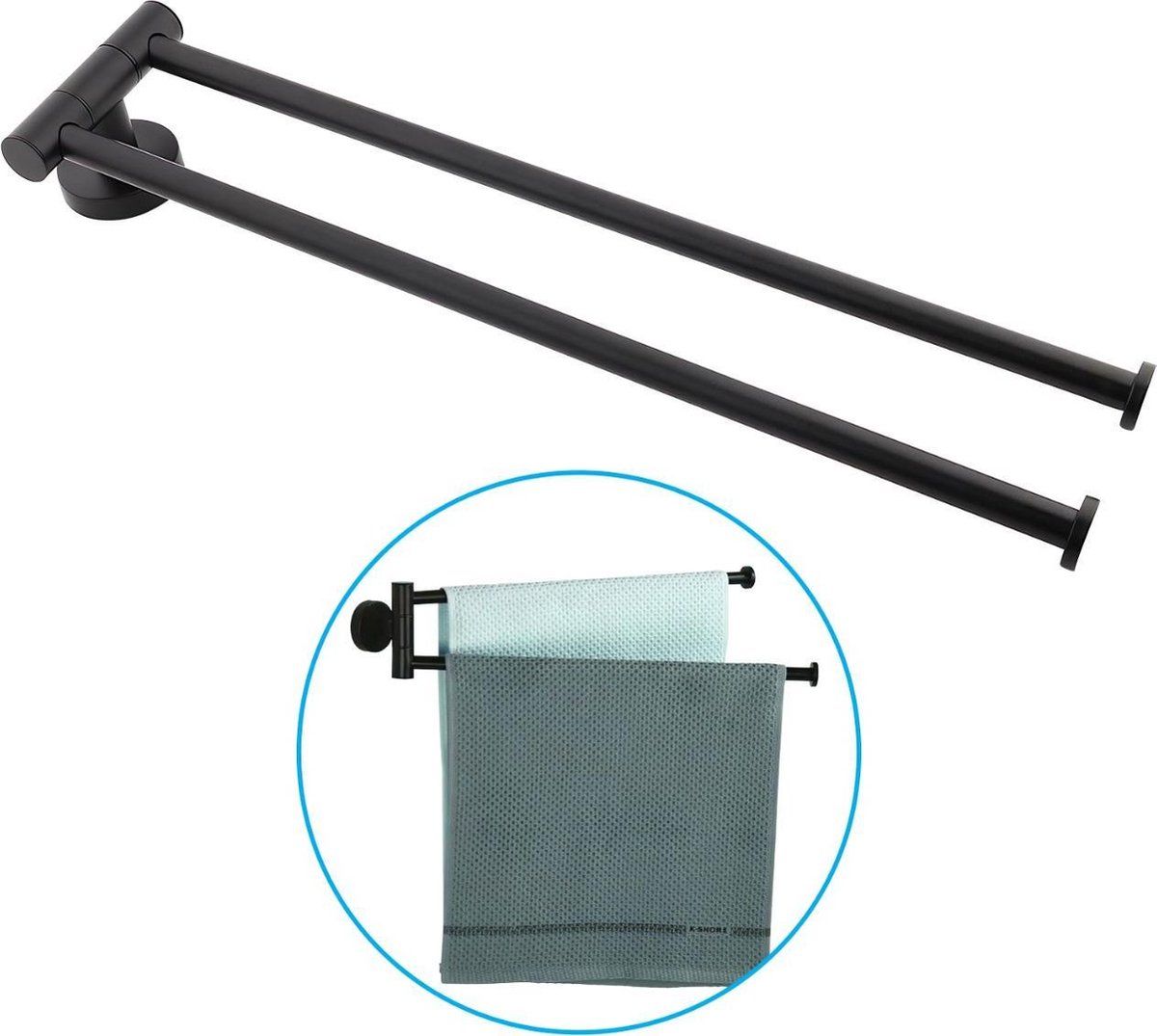 Sanics Handdoekenrek Zwart - 2-armig - RVS