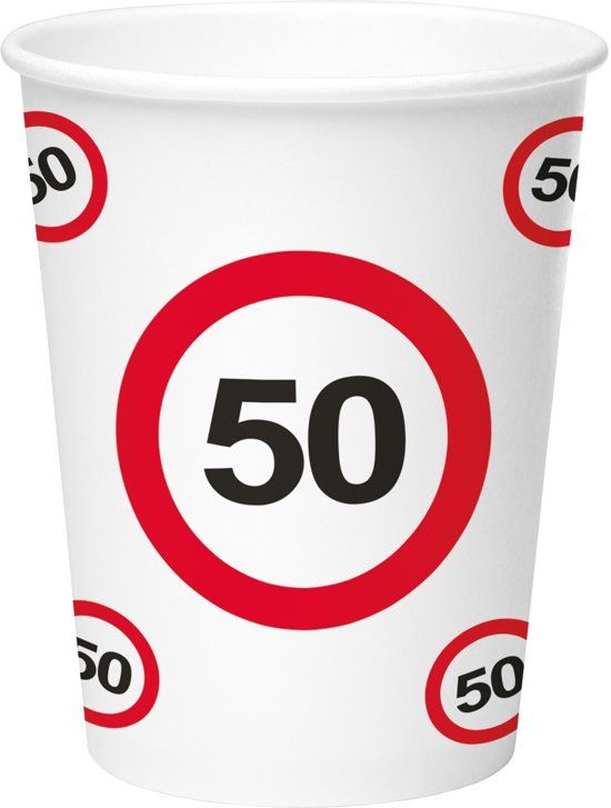Folat 50 Jaar Verkeersbord Papieren Bekers 350ml - 8 stuks