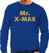 Bellatio Decorations Mr. X-mas Foute Kersttrui sweater - gouden glitter letters - blauw - voor heren - kerstkleding XXL