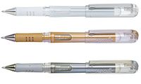 Pentel Hybrid Gel Grip DX K230/3 gelroller, metallic, 1 mm, goud, zilver en wit, 3 stuks