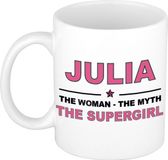 Bellatio Decorations naam cadeau mok - Julia - Woman Myth Supergirl - koffiemok - 300 ml - collega - moederdag