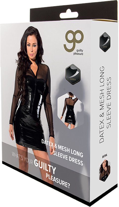 Guilty Pleasure Datex & mesh jurkje met lange mouwen - Zwart - S