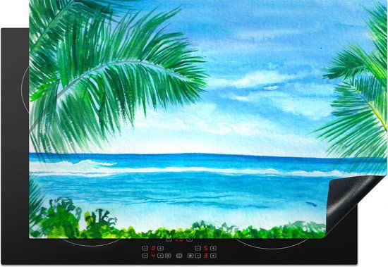 KitchenYeah® Inductie beschermer 77x51 cm - Zee - Plant - Waterverf - Inductie kookplaat accessoire