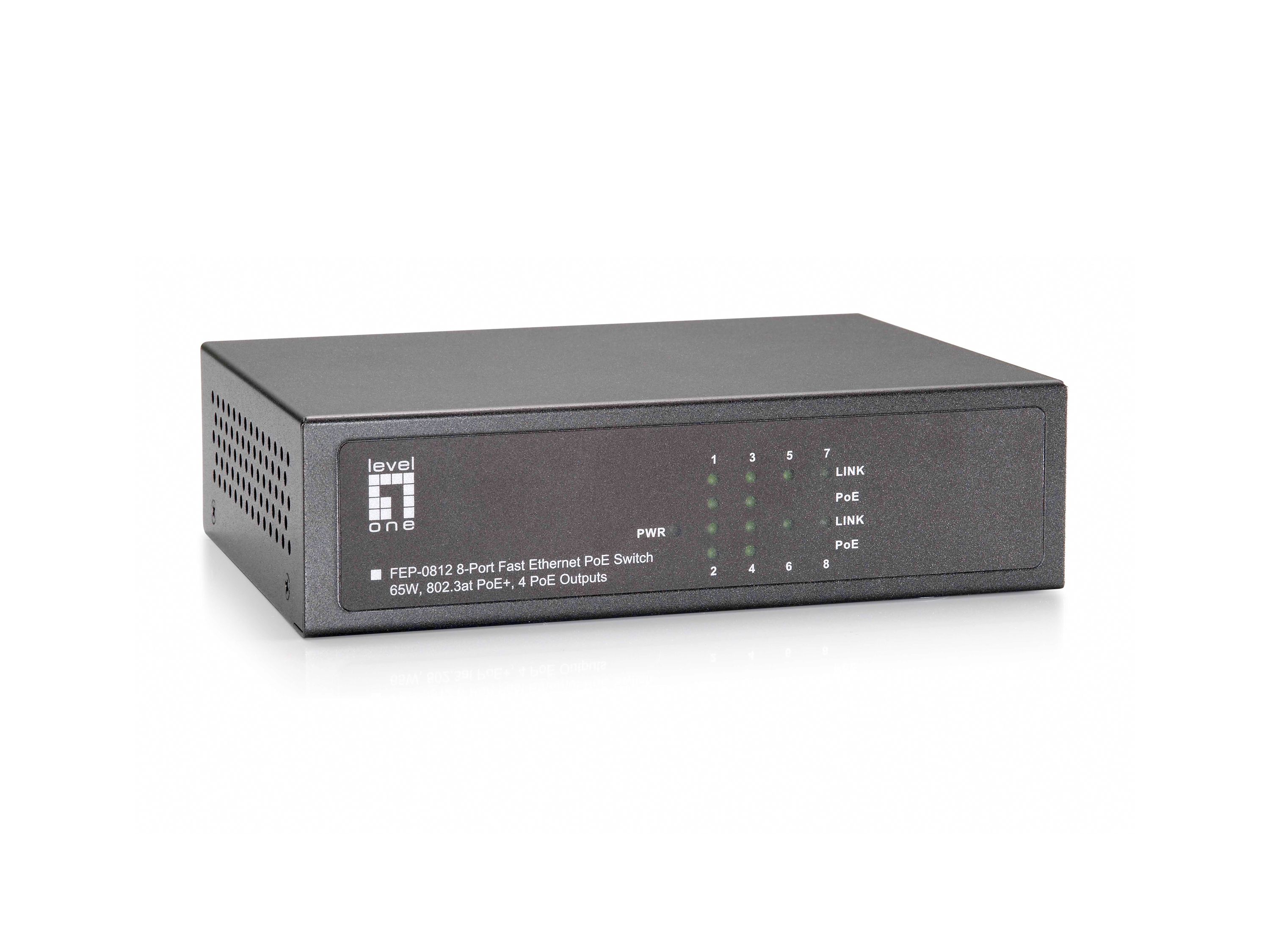 LevelOne FEP-0812 - 8-Port Fast Ethernet PoE Switch - 4 PoE Outputs - 65W