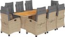 vidaXL 9-delige tuinset met kussens, polyrattan, gemengd beige