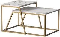 Vicco Myra Salontafel set – 60 x 50 cm 2 delen Marmer Wit/Goud