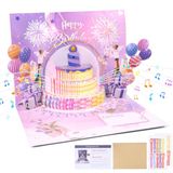 Carehabi Verjaardagskaart met muziek en licht, Happy Birthday-kaart, pop-up taartverjaardagskaarten met muziek en licht, 3D-kaart, verjaardagscadeau voor vrouw, mannen, vriendin