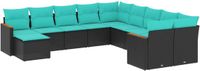 vidaXL 11-delige tuinbankset met kussens, zwart polyrotan