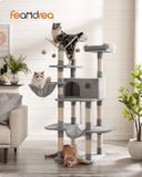 Merkloos / Sans marque Kattenboom - Klimmen, klauwen slijpen, relaxen / gezellige uitkijkplateaus, 130L x 230W x 1H centimeters, Grijs, Hout, Sisal, Pluche