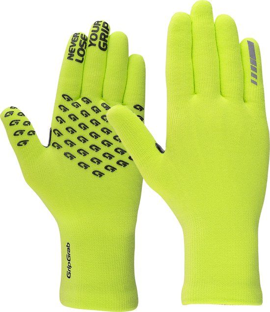 GripGrab Waterproof Knitted Thermal Hi-Vis Yellow Cycling Gloves - Unisex - XL/XXL