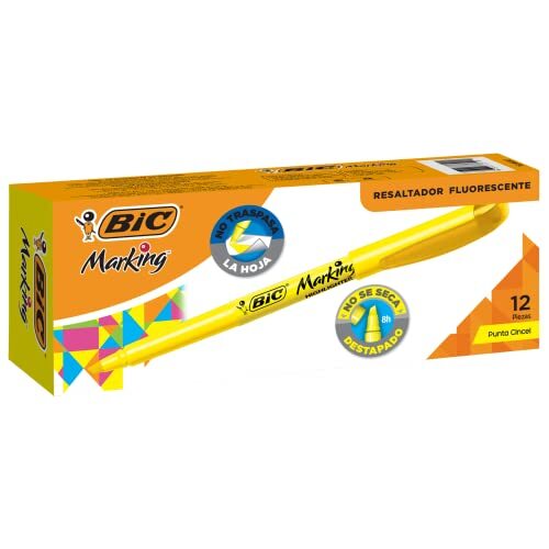 BIC Highlighter Grip Markeerstiften Verstelbare Schuine Punt - Geel, Doos van 12 Stuks