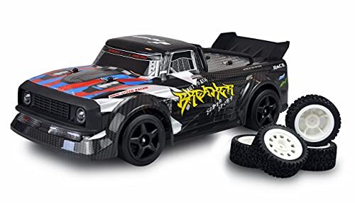 AMEWI 21087 RC Drift Sport Car Breaker 1:16, 2,4 GHz, RTR, met Gyro, incl. batterij, USB-oplaadkabel, LED-verlichting, extra banden, zwart carbon