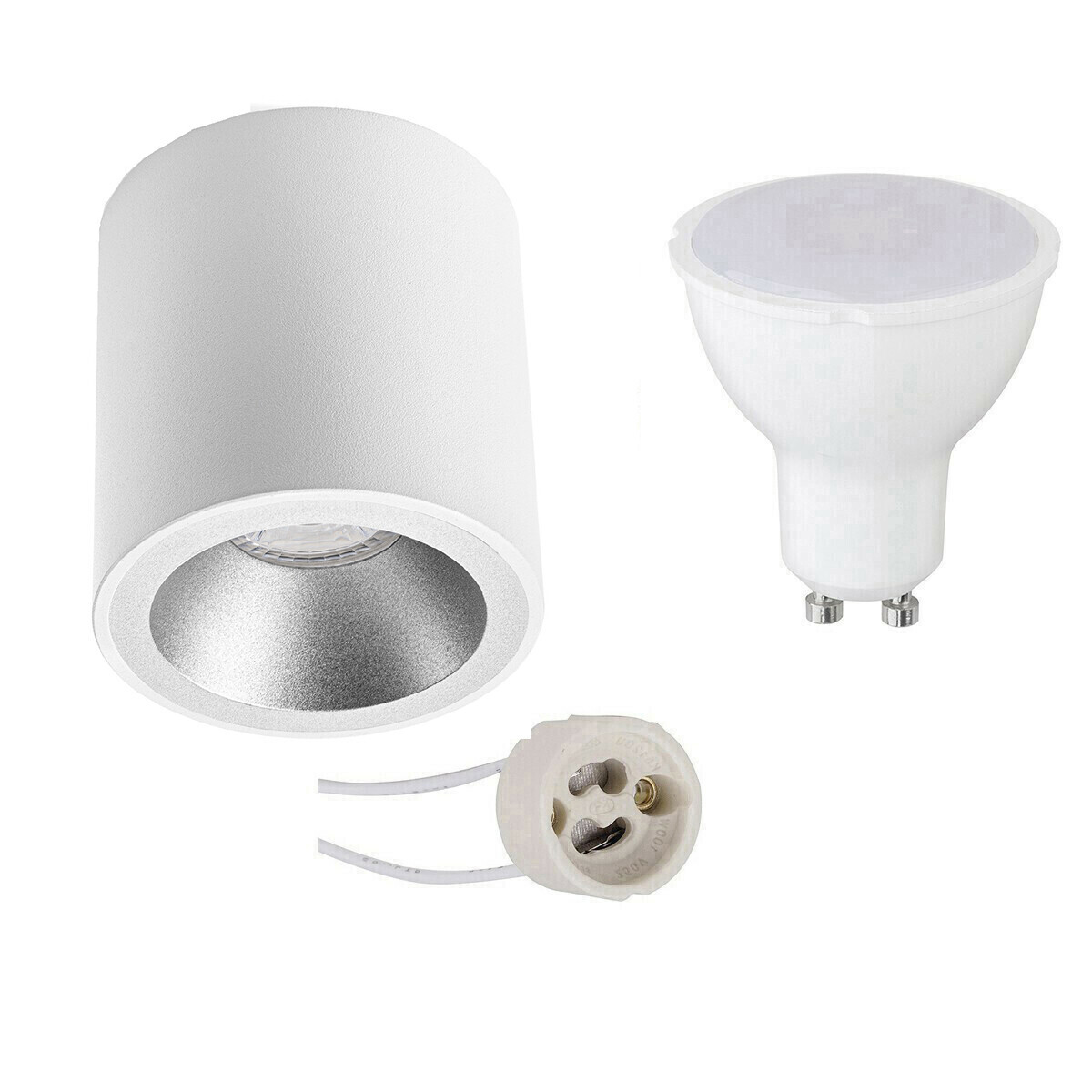 BES LED Voordeelset Opbouwspot Set - Pragmi Cliron Pro - GU10 Fitting - Dimbaar - Opbouw Rond - Mat Wit/Zilver - 6W - Natuurlijk Wit 4200K - Verdiept - Ã˜90mm