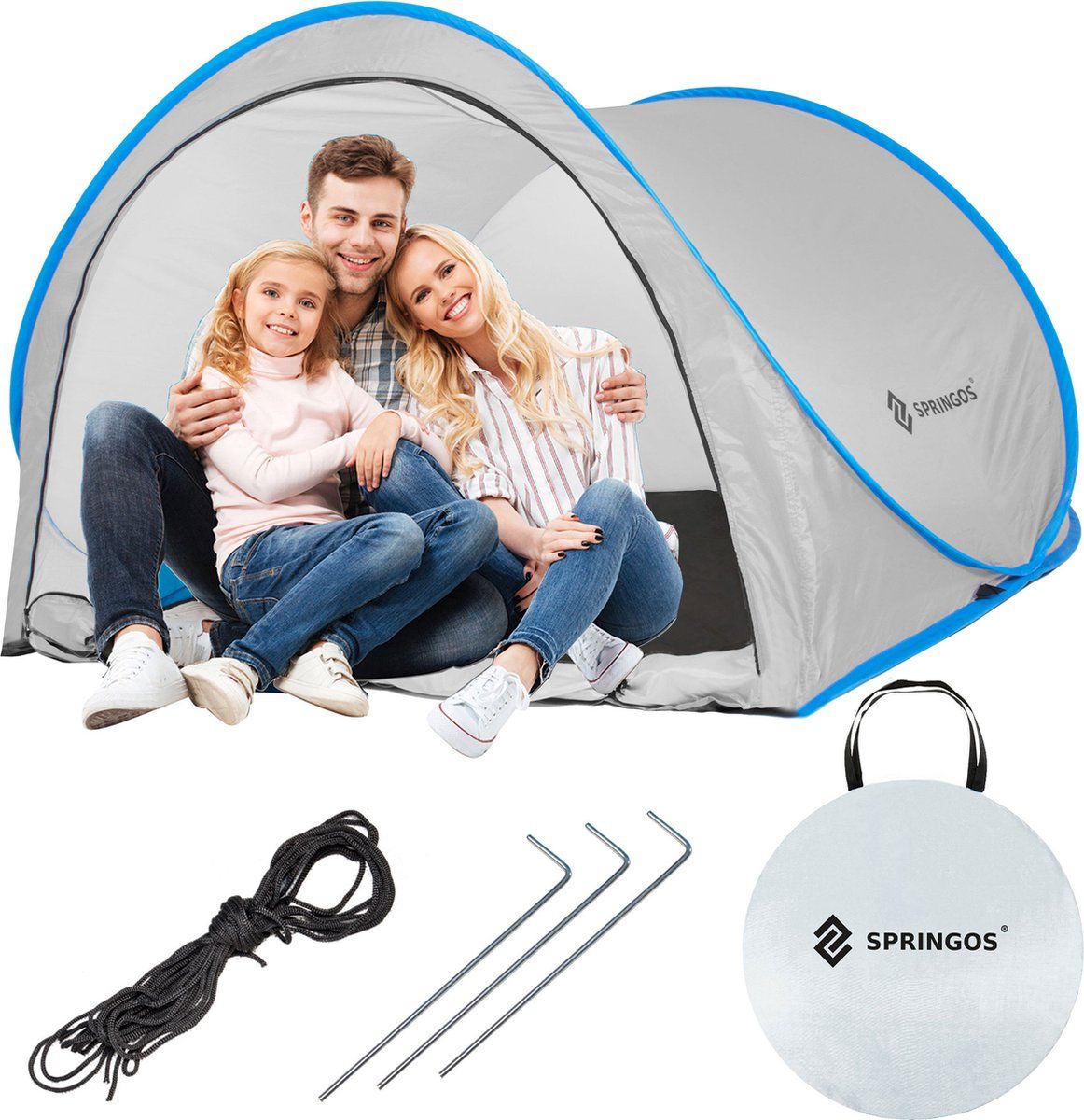 Springos Strandtent | Pop-Up | UV Filter | Grijs/Blauw