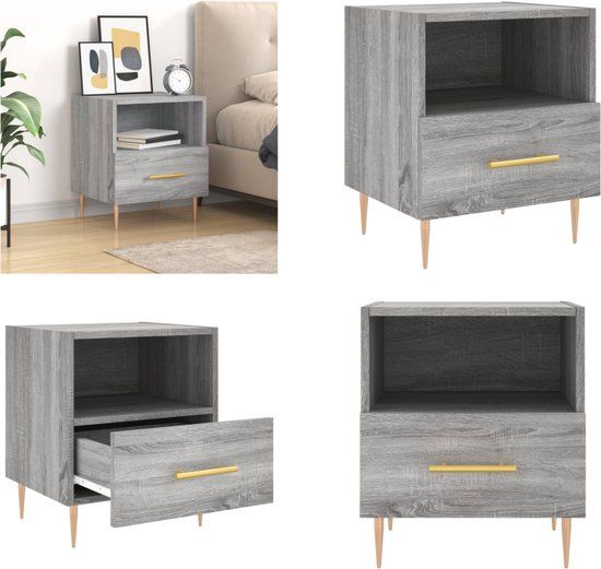 vidaXL Nachtkastje 40x35x47,5 cm Bewerkt Hout Grijs Sonoma Eikenkleur
