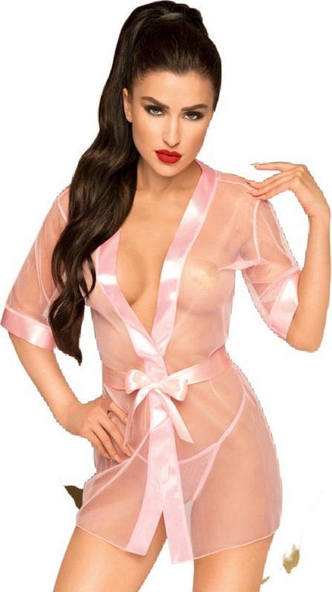 Penthouse Lingerie Kimono Midnight Mirage - Erotische Lingerieset - Maat XL - Roze