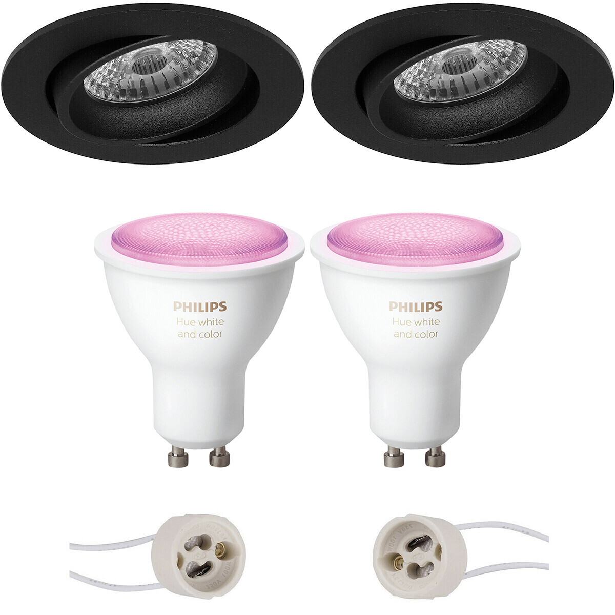 BES LED Pragmi Delton Pro - Inbouw Rond - Mat Zwart - Kantelbaar - Ø82mm - Philips Hue - LED Spot Set GU10 - White and Color Ambiance - Bluetooth