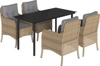 vidaXL 5-delige tuinset met kussens, beige, polyrotan
