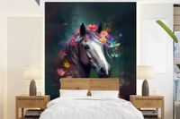 Nr1Wallpaper Fotobehang - Paard - Natuur - Bloemen - Bos - Dieren - Multicolor - Vlies - 205 x 280 cm