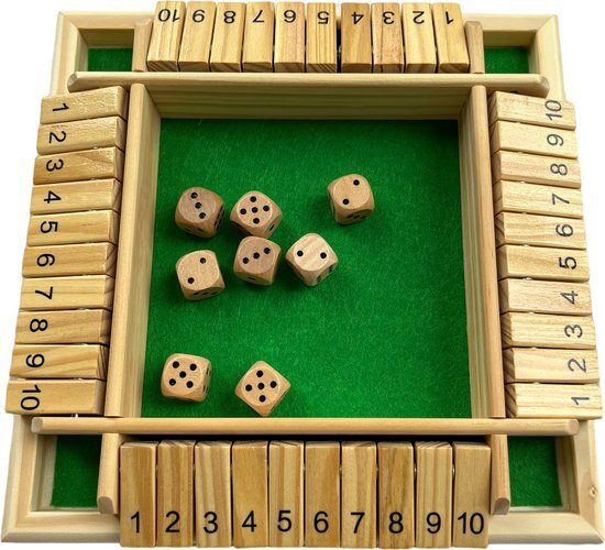 Quality King Shut The Box | Groot | 4 Spelers | Hout | Inclusief dobbelstenen| Houten Spel | Dobbelspel | Kansspel | Drankspel | Reisspel | Rekenspel