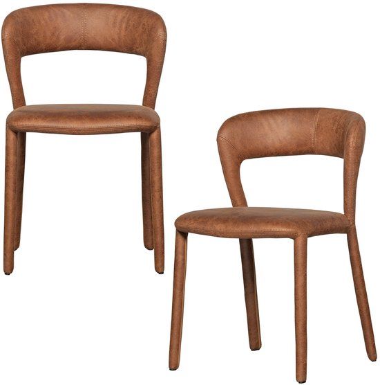 WOOOD Noble Eetkamerstoelen - Leerlook - Cognac - Set van 2