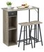 Ensemble de salle à manger – Table de bar avec 2 tabourets de bar – 3 pièces – Compartiments de rangement – Hauteur de bar – Cadre en métal – Gris
