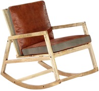 vidaXL Schommelfauteuil echt leer en massief mangohout bruin