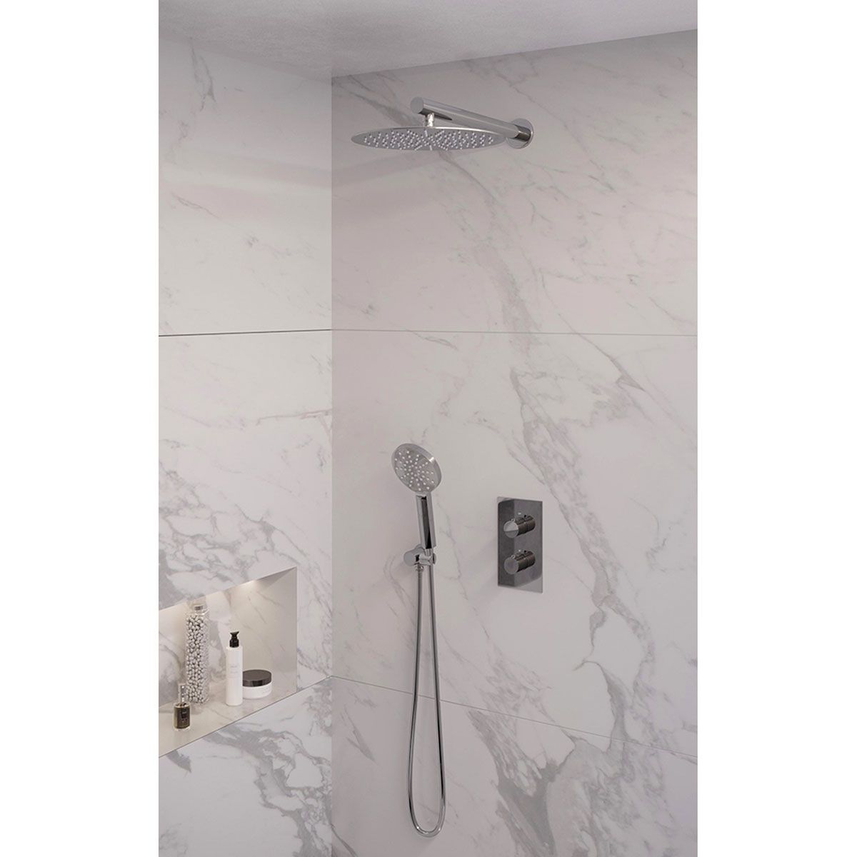 Brauer Regendoucheset 32 Inbouw Muur Chrome Edition 30cm Rond Glans Chroom 2 Greeps 3-weg met Thermostaatkraan en Handdouche