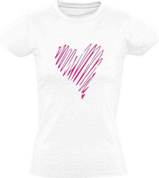 Merkloos / Sans marque Kras Hartje Dames T-shirt - Wit - 5XL