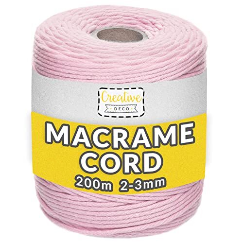 Creative Deco 3mm x 200m Pastel Roze Macrame Koord Katoen-Polyester String | Grote Touw Dikke Sterk | Perfect voor Geschenken Verpakken Decoratie DIY Kunst & Ambacht