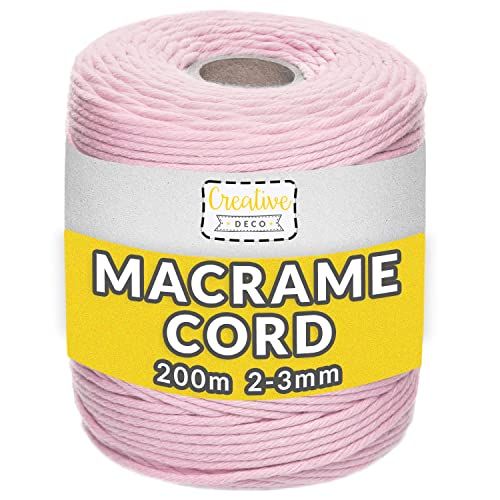 Creative Deco 3mm x 200m Pastel Roze Macrame Koord Katoen-Polyester String