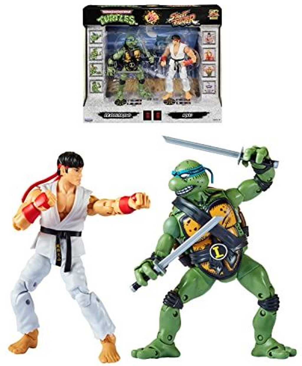 Bandai teenage mutant ninja turtles & street fighter action figure double pack - leonardo & ryu