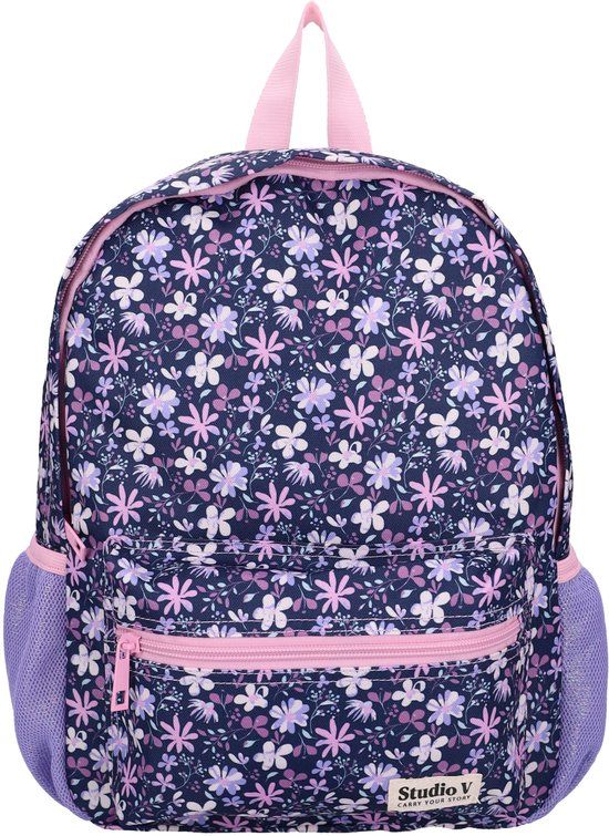 Studio V More Love - Rugzak - Gevoerd - 11,7 liter - 36 x 27 x 12 cm - Bloemen - Paars