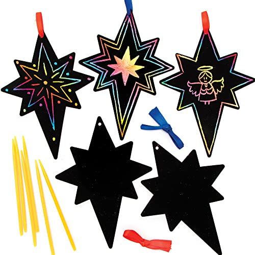 Baker Ross FC204 Christmas Scratch Art Pictures for Kids - Pack of 12, Christmas Crafts for Kids, Craft Kits for Kids to Make and Craft Gifts for the Family