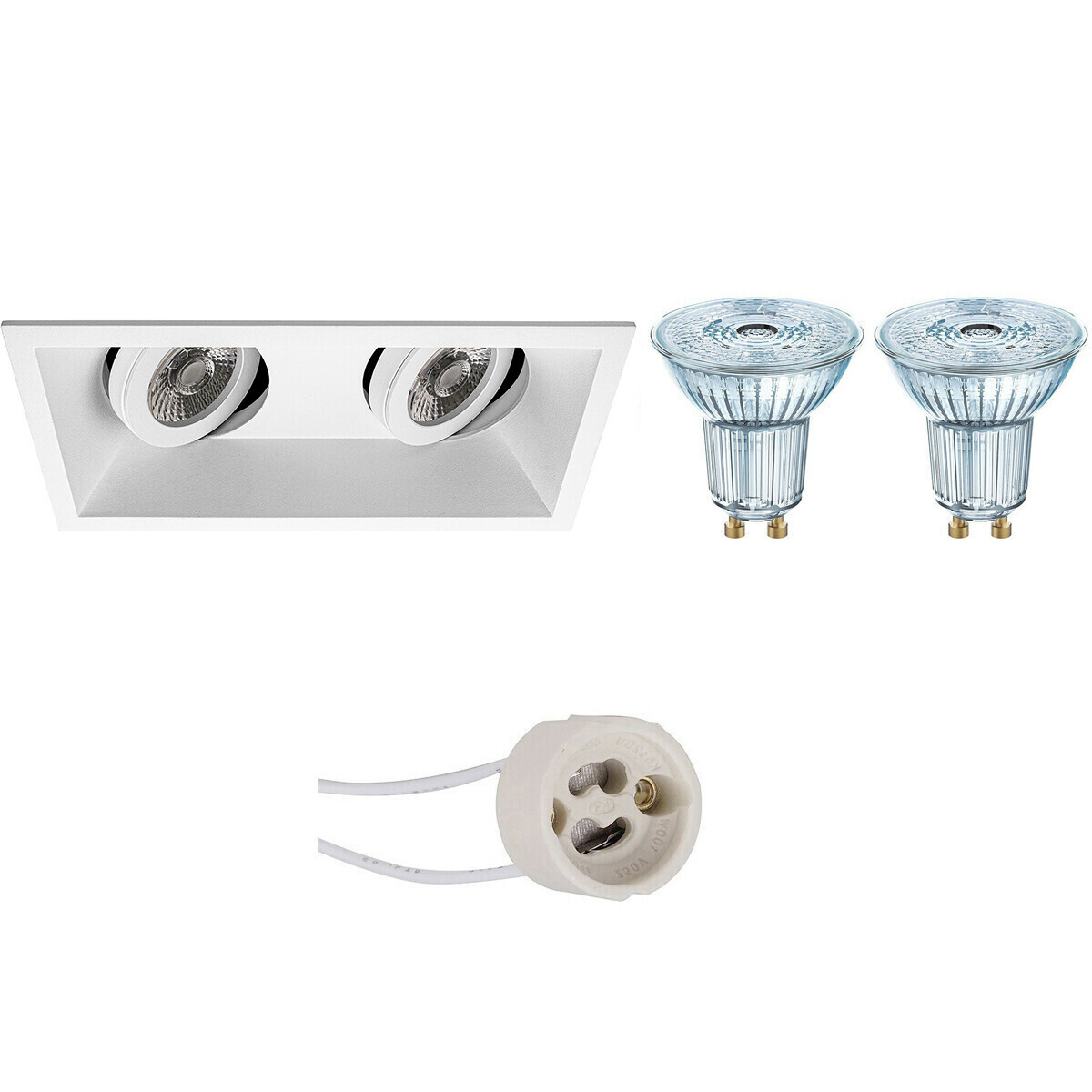 Osram Voordeelset - LED Spot Set - Parathom PAR16 940 36D - Pragmi Zano Pro - GU10 Fitting - Dimbaar - Inbouw Rechthoek Dubbel - Mat Wit - 3.7W - Natuurlijk Wit 4000K - Kantelbaar - 185x93mm