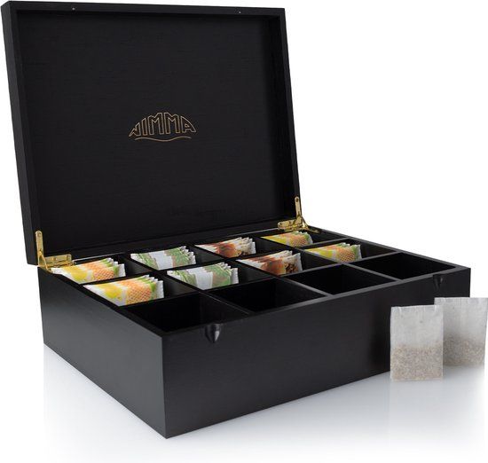 Nimma Theedoos - 12 Vaks - Zwart - Hout - Magneetsluiting