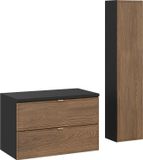 Casella meuble de salle de bain 80 cm avec plateau et colonne en imitation chêne noir