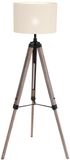 Mexlite Vloerlamp Triek 7176ZW uitschuifbaar driepoot met grof linnen witte lampenkap, hoogte verstelbaar van 140-165 cm, metaal en textiel, landelijk design