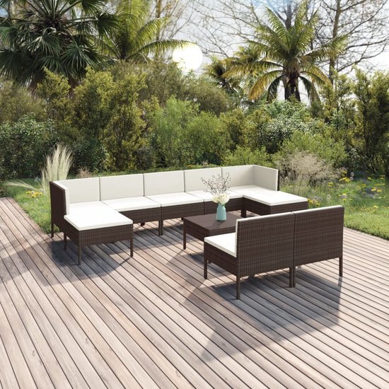 The Living Store Loungeset Tuinmeubelset - Bruin - PE-Rattan - 60x60x35cm - Inclusief kussens - Modulair