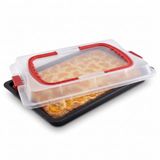 Dr. Oetker 3-in-1 bakplaat met deksel, bakplaat voor bakken, bewaren en transporteren, rechthoekige bakvorm als pizzaplaat, ovenplaat of taartplaat (42 x 29 cm)